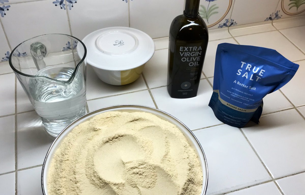 While-U-Wait, take a moment to get your shit together. You’re going to need: 300+g of filtered water that you let sit for 30+ minutes, pure sea- or mined-salt, really good EVOO, and the best flour you can find. I milled this because I’m a NERD, but to start use commercial white.