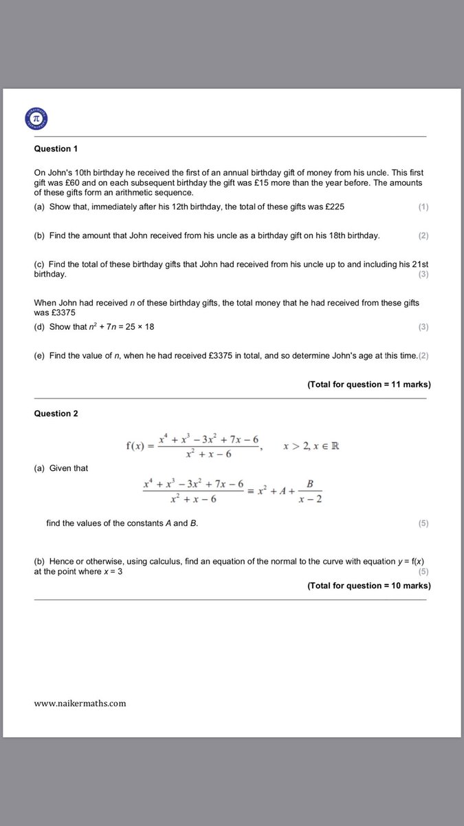 3 more Practice Paper 2, M14,M15,M16, have been addded to the website naikermaths.com/a-level-practi…