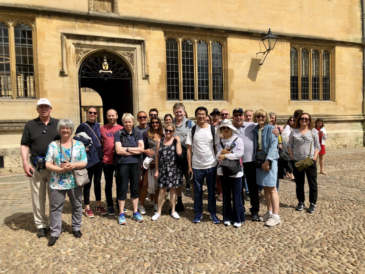 lisa_wander's tweet photo. Here is my lovely tour group this morning (Sunday 2nd June). The photo is taken outside the Bodliean Library Quod, which is affectionately called “The Bod Quod” by the students. 
#oxforduniversity #bodliean #walkingtour #freetouroxford https://t.co/3OADZBBjDZ