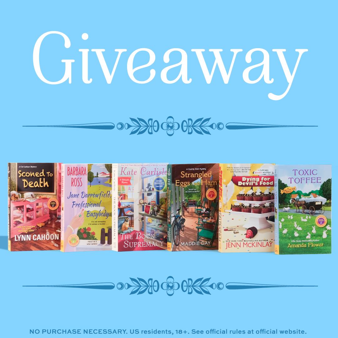 katecarlisle's tweet photo. Don't miss this epic #CozyMysteryParty giveaway! @BerkleyMystery &amp; @KensingtonBooks teamed up to give one reader copies of @LynnCahoon @barbross  @maddieday  @JennMcKinlay  and @aflowerwriter and my #mustreads https://t.co/SLRSJhNVZO https://t.co/ootXOguZlp