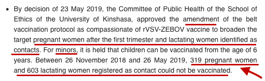 HelenBranswell's tweet photo. DRC has agreed to let pregnant (after the first trimester) &amp; lactating women who are contacts of #Ebola cases be vaccinated with the experimental Merck vaccine. Some outside experts called for this last summer in @statnews &amp; @WHO's vaccine experts recommended it in February. 1/ https://t.co/0Lnrx2M4wR