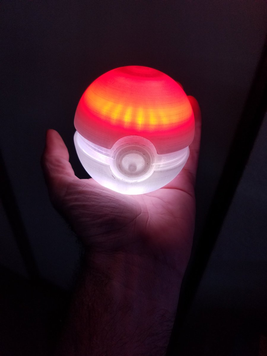 sclarke27's tweet photo. My glowing #pokeball is coming together nicely. #3Dprinted with transparent filament and using a #neopixel ring along with a #circuitExpress from @adafruit to light up the 2 halves of the ball. https://t.co/cIvIOhkA2r