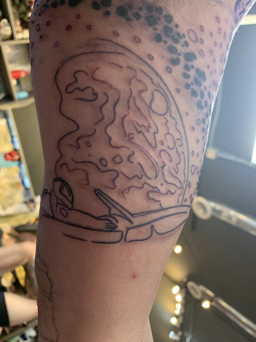 BrittaniKerns's tweet photo. @Tesla @elonmusk @SpaceX How dedicated to Tesla and Space X is Ed? Tesla car in space dedicated. Color to come! #tesla #tattoo #SpaceTattoo #marloweTattoo #innerarm #painmax #doIGetADiscountNow #JenWhiteTattoos @jenwhitetattoos https://t.co/gZaalvq41p