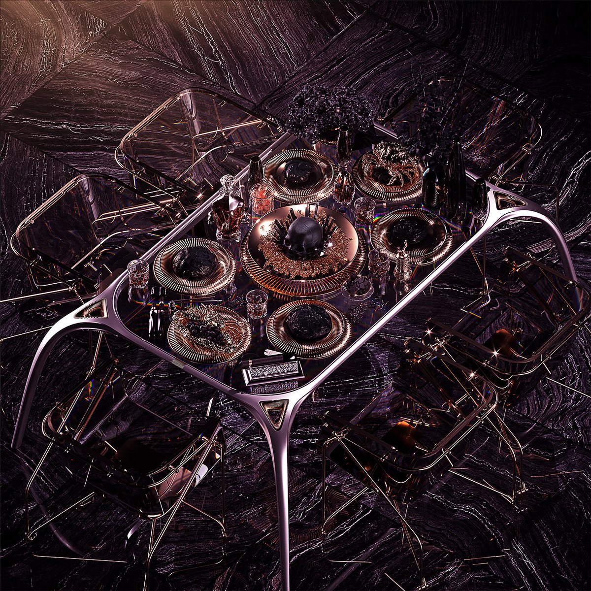 Table III. with vanitas #luxurydesign #furnituredesign #highenddesign #homedecor #foodsetting #culinarylife #contemporaryluxury #moderndesign #luxurydesigner #blackonblack #contemporaryfurniture #interiordesign #moderninterior #sculpturaldesign  behance.net/gallery/810422…