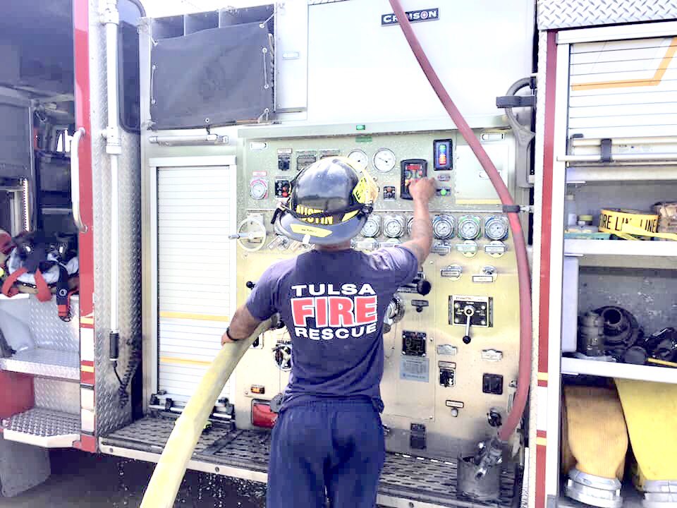 TulsaFire's tweet photo. Captain Chris Weisberg sent in some pictures of his Engine 27 crew passing it forward to a younger firefighter during training. They were helping Firefighter Corey Austin prepare for his Relief Driver Exam. #TFDEngine27 #TFDReliefDriverTraining #TFDCoreyAustin https://t.co/8zEcQvWmym