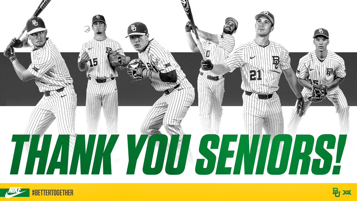 Sic ‘em, seniors! You helped turn our program around, leading us to 3-straight NCAA Regional appearances, a Big 12 Tournament title &amp; amassed countless personal accolades. 

But it is your leadership, character &amp; the men you are that we will miss most in the clubhouse. 

#BT