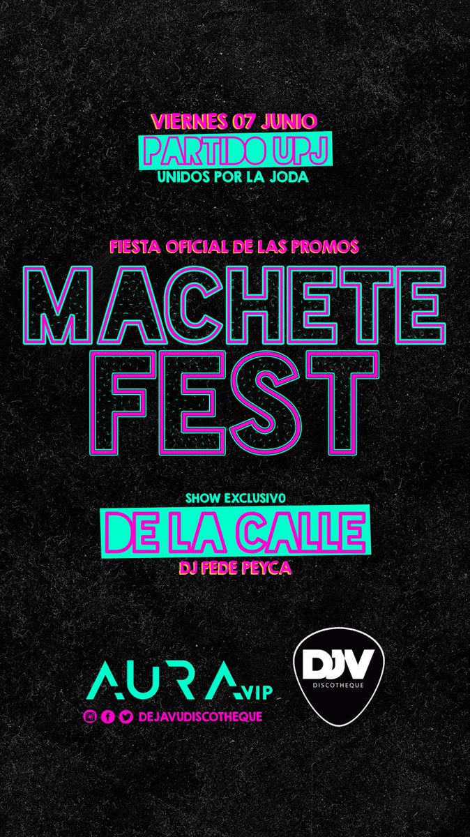 📆 VIERNES 7 DE JUNIO

🎉 Presentamos la FIESTA OFICIAL DE LAS PROMOS👨‍🎓👩‍🎓

👉🏻Presentación oficial de las camperas🧥 de la PROMO 2019.

SHOW EN VIVO de "DE LA CALLE"🎤

Todas las Promos invitadas 💣💥

🎧 <a href="/fede_peyka/">Fede Peyka Saldaña</a>
