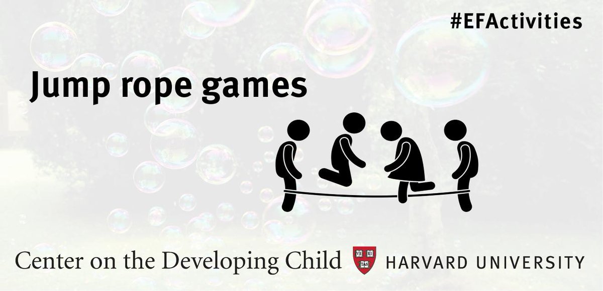 HarvardCenter's tweet photo. Do you remember being 7-years-old & jumping rope on the playground? While you were having fun with your friends & trying not to get tangled in the rope, you were also developing skills such as practice, attention control, & working memory. #EFActivities https://t.co/mxXLXoLbmq https://t.co/mcDrfSUMSw