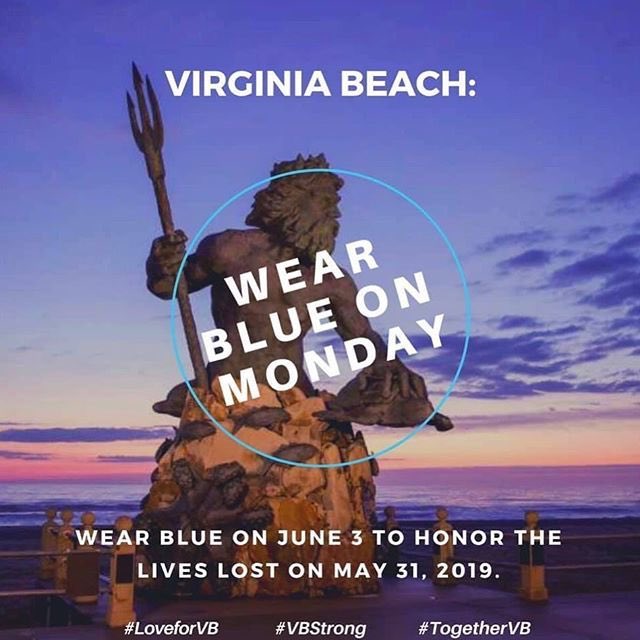 alsheyer's tweet photo. Hampton Roads friends wear blue tomorrow, June 3💙 #VBStrong https://t.co/UWXZwu8mHZ