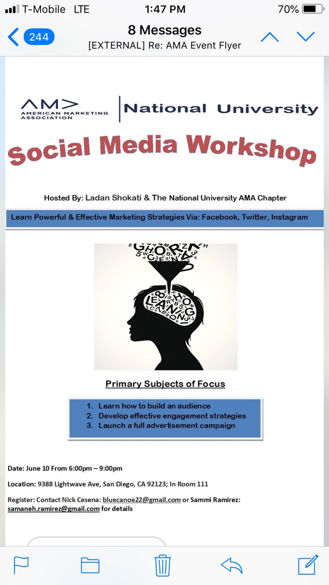 marybethmccabe's tweet photo. Coming to @NatUniv June 10. Are you coming? #sandiego #socialmedia #learn #sdama https://t.co/p5xR3o10H0