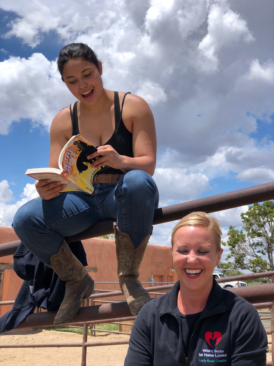 CarlyKadeAuthor's tweet photo. When you give a cowgirl a copy of #IntheReins and she poses for a picture! Can't wait to hear what this new reader thinks of the book. #lovemyreaders — at Eaves Movie Ranch. #ahpabq2019 #authorlife #ahpequinemedia #horselovers https://t.co/5BwUZSglSB