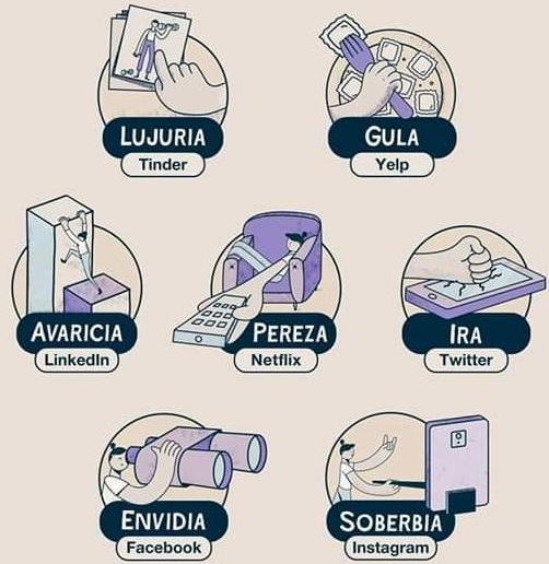 jonni23's tweet photo. Snapchat #سناب_شات Boca #BTSatWembley_D2 Tigre #MyFavorite80sMemory #ConexiónHonduras6 Benedetto #Instagram Barbosa #Facebook #Twitter 

#Internet #Redes >> Es la nueva versión de los 7 pecados capitales? Los 7 pecados digitales? https://t.co/eRvuOmkYLl