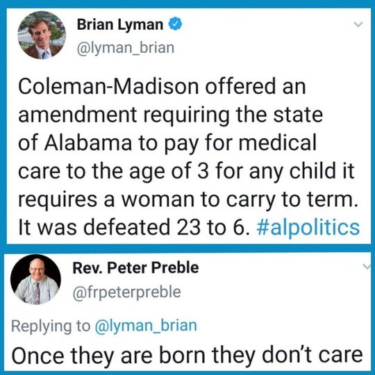 #NoMiddleGround More conservative men proving they are both heartless and pathological hypocrites. #AlabamaAbortionBan