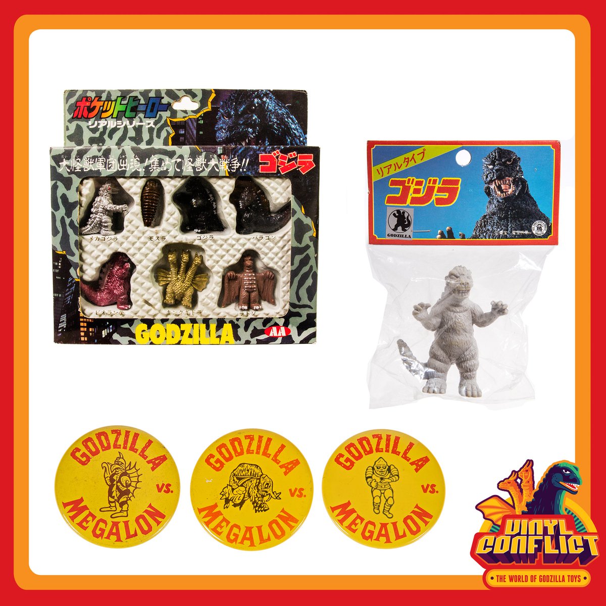 In VINYL CONFLICT: The World of Godzilla Toys, there will be something for everyone from novice to advanced collector!

#peekaboogallery #popculturetimemachine #godzilla #kingofthemonsters #vintagetoys #kaiju #gojira #godzillamovie #toho #monster #monsters #sofubi #japanesetoys