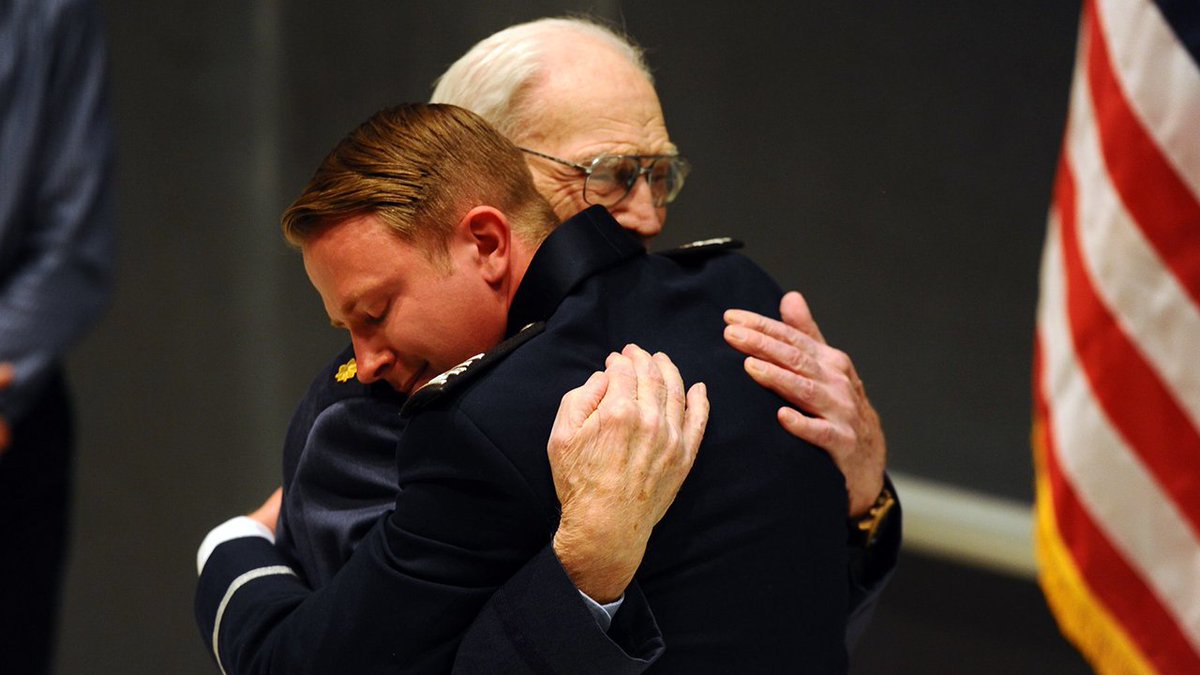 FOX13News's tweet photo. Walter Kloc served in World War II, and traveled across the country for his grandson Joseph's graduation from the US Air Force Academy. The 101-year-old veteran received a standing ovation as he commissioned Joseph as a second lieutenant 👏🎓🇺🇸 STORY: https://t.co/x7ntHIzWku https://t.co/oVbemt42pT