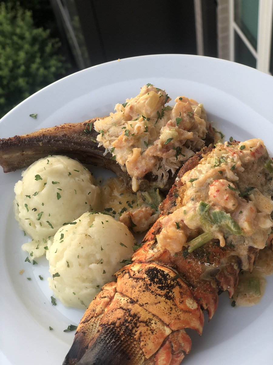 mehkimommy's tweet photo. He eats GREAT every night, stop playing ! 😈 #Muva #CrabmeatStuffedLobster #LambChops #HomemadeGarlicMashedPotatos #CrawfishSauce https://t.co/YNw8GcSNTO