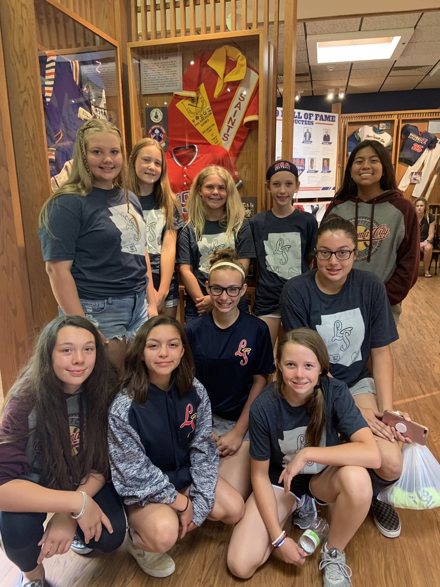 PamDepalma's tweet photo. Lil Saints in front of the original Saints jersey at the USA Softball Hall of Fame @NCAAsoftball @triplecrownspts @triplecrownokc #TCOKC #USASoftball https://t.co/by657qbflX