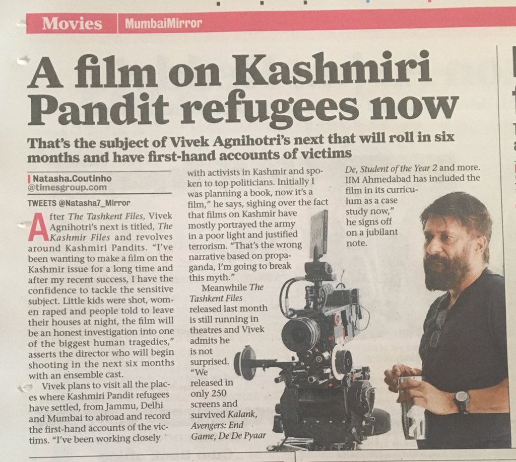 vivekagnihotri's tweet image. Ok friends, its official. 

My next film is an investigation on Kashmiri Pundit issue.