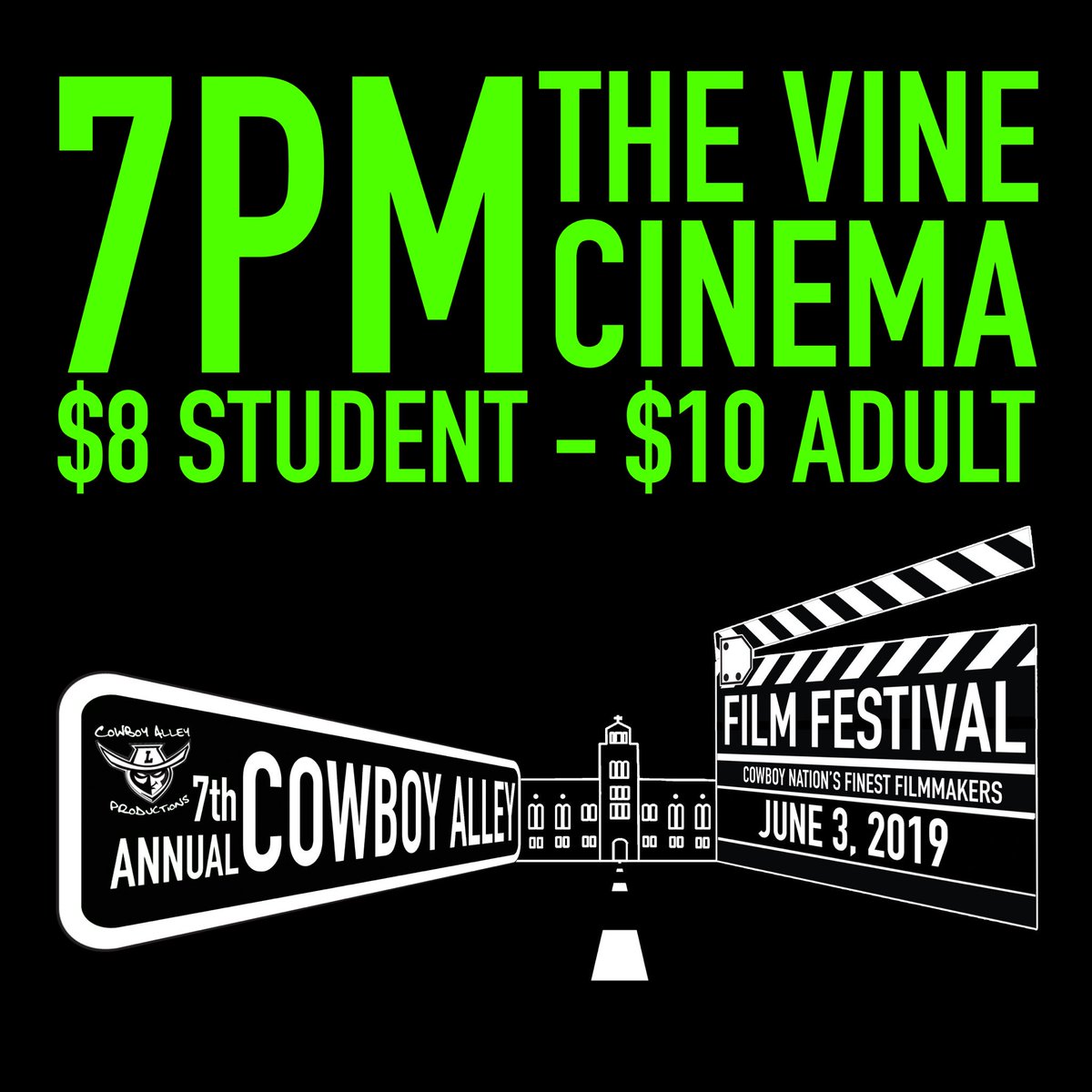 CowboyAlleyPro's tweet photo. @LHSCowboyNation come on out to the Vine tomorrow night for the 7th Annual Cowboy Alley Film Festival! https://t.co/HwiMW7BniQ