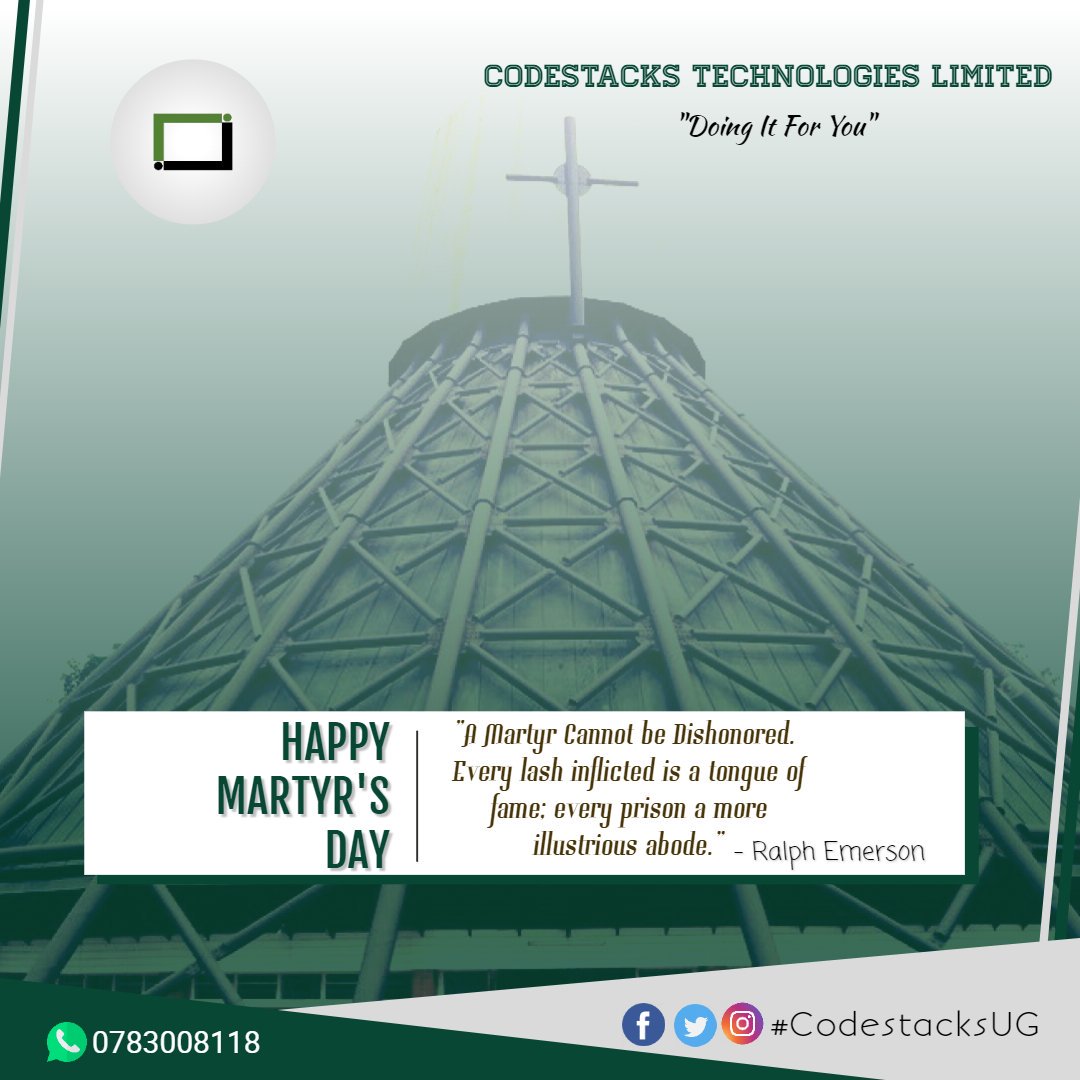CodestacksUG's tweet photo. The Uganda Martyrs endured pain, rejection and died for their belief, salute them.
#CodestacksUG #CodestacksOffers

#MartyrsDay2019 https://t.co/lq3xG371sK