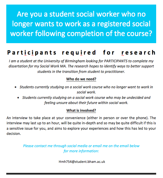 HannahMLHewes's tweet photo. Any student social workers out there who are currently questioning their future in social work? I would be really grateful for your help. Please see below. Thank you. https://t.co/H2TKAfzAA2