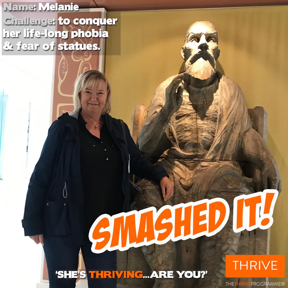 thriveprogramme's tweet photo. Melanie had spent her whole life with a fear of statues and, only 2 weeks into Thrive, she has smashed it.  She said, "I’m blown away at what I’ve achieved today. I’ve had a life long phobia of statues. Today I conquered that fear thanks to Thrive!
#loveyourlife #smashedit https://t.co/GssXixT874