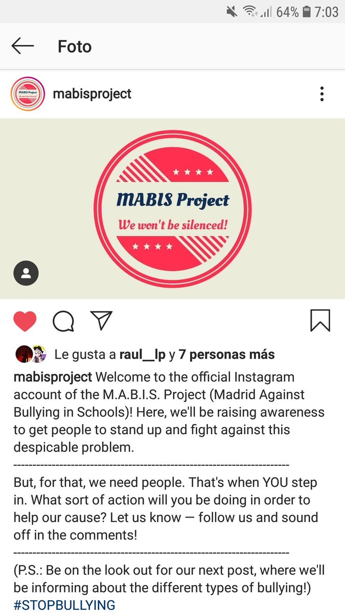 Missjuliah1's tweet photo. Un grupo de alumn@s de 4° ESO del @GgmIes ha creado un perfil en Instagram (@mabisproject)  contra el #bullying, os recomiendo que lo visitéis #proyectoschachis https://t.co/GnL8rtinvn