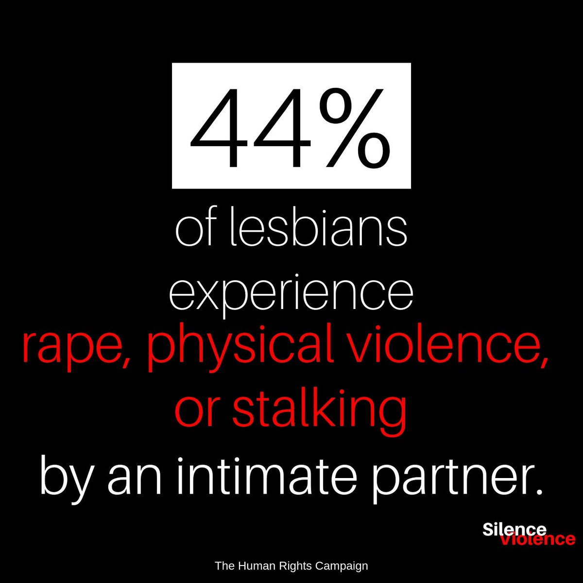shidesv's tweet image. 44 percent of lesbians and 61 percent of bisexual women experience rape, physical violence, or stalking by an intimate partner.
SOURCE: @HRC