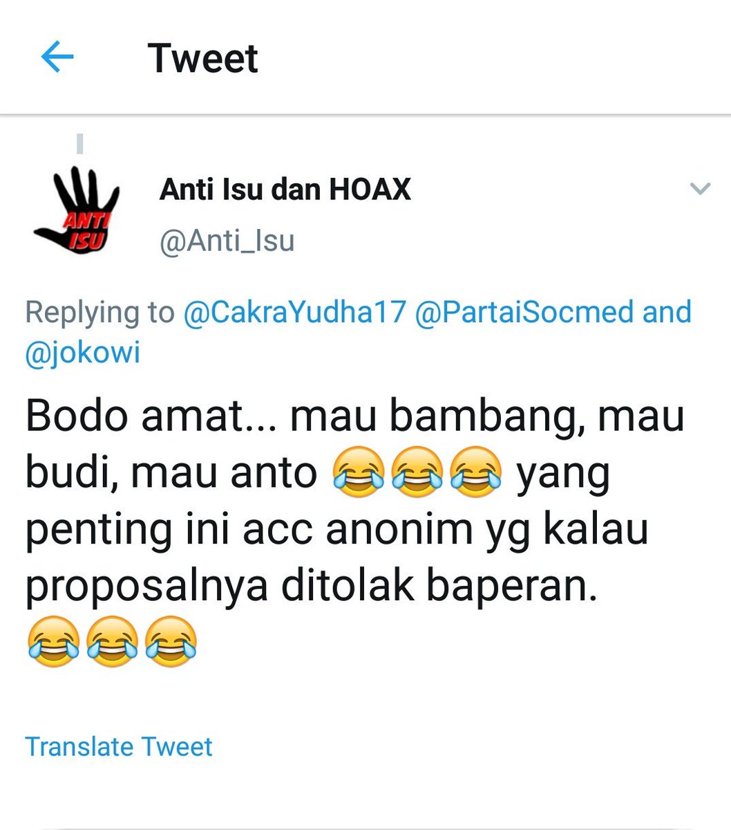 PartaiSocmed's tweet photo. Budi Karya sedang kalap. Akun2 buzzernya menebar fitnah demi mempertahankan jabatan junjungannya. 
Coba bantu tanyakan pada akun @Anti_Isu ini proposal apa yg dimaksud tuips! https://t.co/V4kns1PDkn