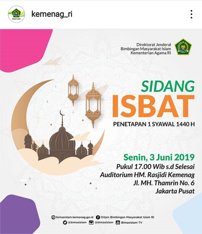 Sore ini akan di gelar sidang isbat penetapan 1 Syawal 1440 H 
#IdulFitri1440H