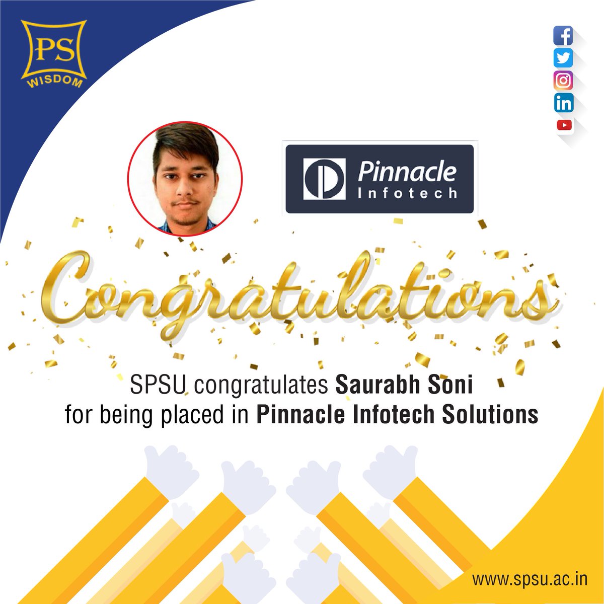 Spsu_Udaipur's tweet image. SPSU congratulates Mr Saurabh Soni for being placed in Pinnacle Infotech.

Admissions open spsu.ac.in

#SPSUPlacement #PinnacleInfotech #StudentsPlacement #University #Udaipur