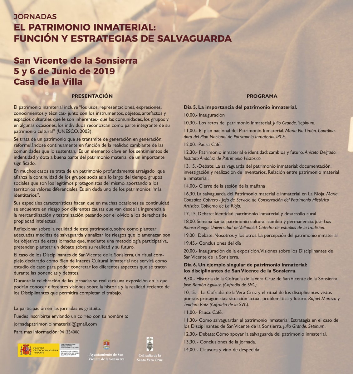 Os dejamos el programa de las Jornadas sobre el Patrimonio Inmaterial que se van a celebrar los días 5 y 6 en San Vicente de la Sonsierra