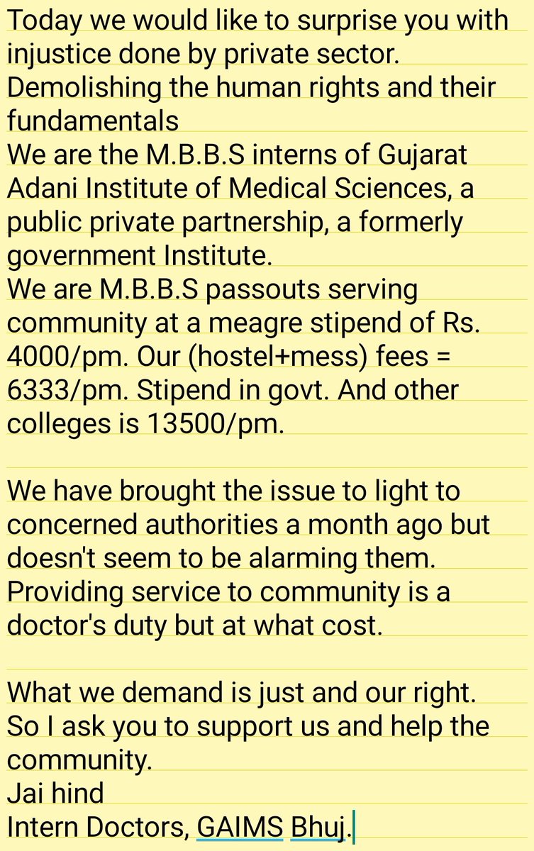 mukesh_n_malvi's tweet photo. Justice for medical interns in the private sector. #JusticeForInterns
@drharshvardhan @MoHFW_INDIA @vijayrupanibjp @Nitinbhai_Patel https://t.co/p4UvfBQXL3