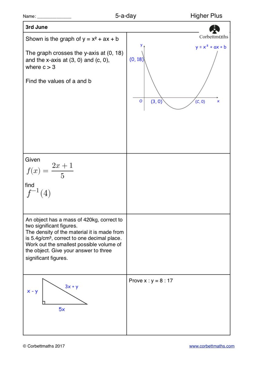 Corbettmaths's tweet photo. Studying for Higher GCSE Maths? Try today's Foundation Plus, Higher &amp; challenging Higher Plus #maths5aday answers: https://t.co/iFdoML4yDZ https://t.co/FYJKGeiAxz