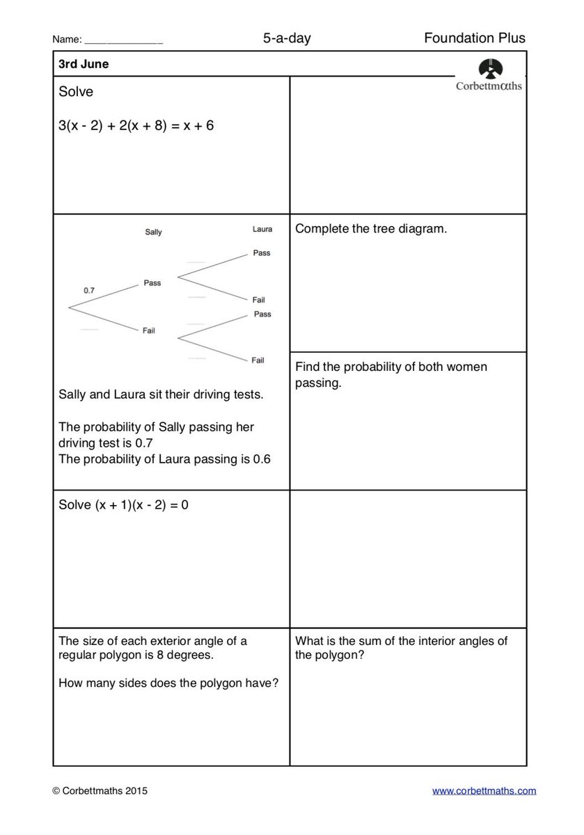 Corbettmaths's tweet photo. Studying for Higher GCSE Maths? Try today's Foundation Plus, Higher &amp; challenging Higher Plus #maths5aday answers: https://t.co/iFdoML4yDZ https://t.co/FYJKGeiAxz