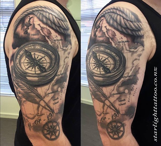3D Map Tattoo On Right Back Shoulder
