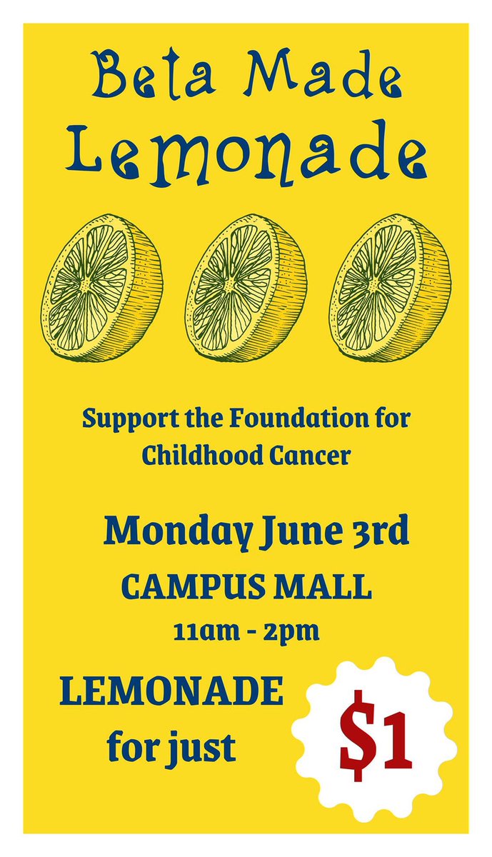 Come stop by the campus mall and get some delicious lemonade, as well as support a good cause! 🍋🥤