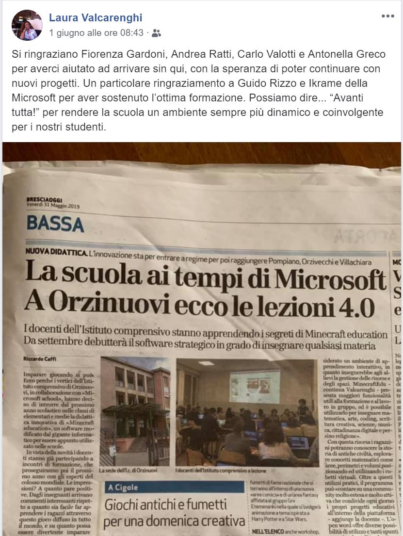 "Avanti tutta! Per rendere la #scuola un ambiente sempre più dinamico e coinvolgente per gli studenti"

Grande risultato dopo l'ottimo lavoro di Antonella Greco e Laura Valcarenghi!
Grazie anche a <a href="/CampuStore_IT/">CampuStore</a> e <a href="/Kikraimen/">Ikrame Daouane</a>!

#MicrosoftEDU #MinecraftEdu <a href="/PlayCraftLearn/">Minecraft Education</a>
