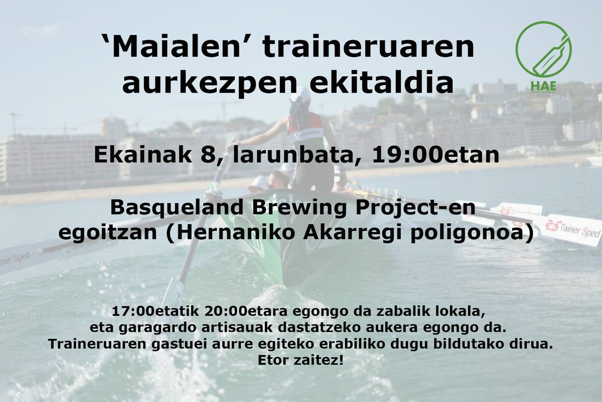 Larunbat arratsaldean egingo dugu #MaialenTrainerua -ren aurkezpena! <a href="/basquelandbrew/">Basqueland Brewing</a> garagardotegian elkartuko gara. Etor zaitez! #Hernani #AupaMaialen