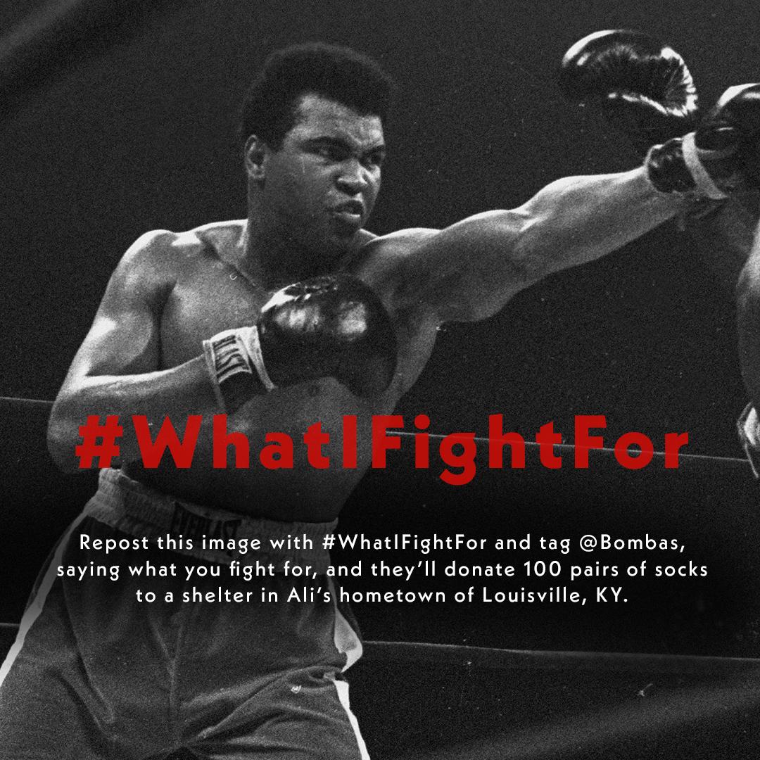 Muhammad Ali fought for justice, social change, and to bring attention and care to those in need.
.
To commemorate the anniversary of his passing, <a href="/bombas/">Bombas</a> is donating 100 pairs of socks to a shelter in Ali’s hometown with every repost. 
.
Visit <a href="/bombas/">Bombas</a> for details #WhatIFightFor
