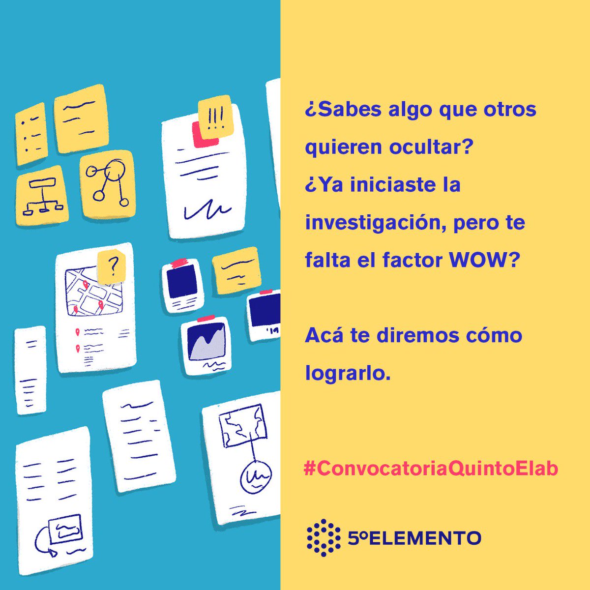 ¿Ya es lunes y todavía no has enviado tu postulación a la 3a #ConvocatoriaQuintoELab?
Buscamos periodistas freelance con un reportaje de investigación en curso.
¡Queremos apoyarles a terminarlas!

Últimos días.
Info aquí 👉🏽 bit.ly/2Qgoqoz