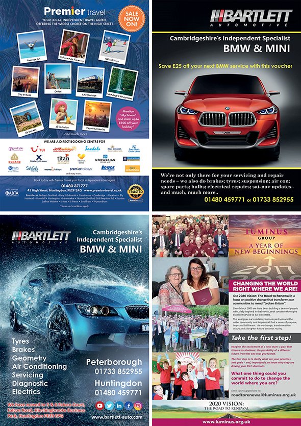 Valued business partners who have graced our back cover over the last 3 years are Luminus Group, Bartlett Automotive and Premier Travel.

THE PREMIUM EXPOSURE BACK COVER IS NOW AVAILABLE.
Contact Jacqueline@myfriendmagazine.co.uk