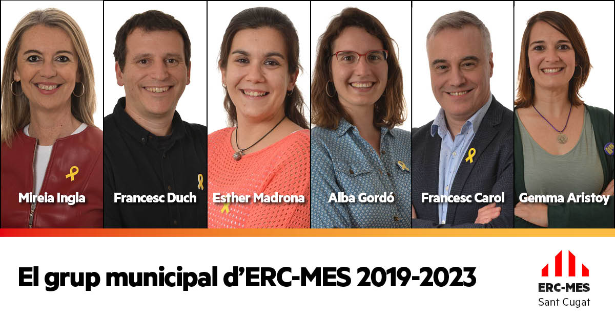ercsantcugat's tweet photo. Aquestes són les regidores i regidors que formaran el grup municipal  d'ERC-MES en el mandat 2019-2023. Vols saber-ne més? Pots consultar la seva trajectòria en aquest enllaç 😉➡️ https://t.co/wjQ3SJk0kC  #SantCugat #ImpulsemSantCugat https://t.co/nMFEqEKEn3
