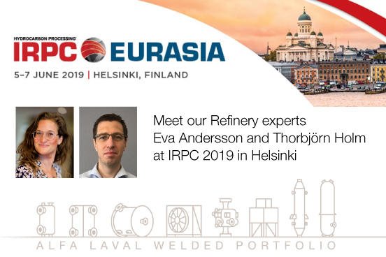 Alfa_Laval's tweet photo. Meet #alfalaval #refineryexperts Eva Andersson and Thorbjorn Holm at #IRPC2019 in Helsinki, June 5-7. They'll be happy to discuss how to maximize #energyefficiency in your refinery! Find out more at https://t.co/s5OMJr2fnD #energy https://t.co/6Zkt11bffD