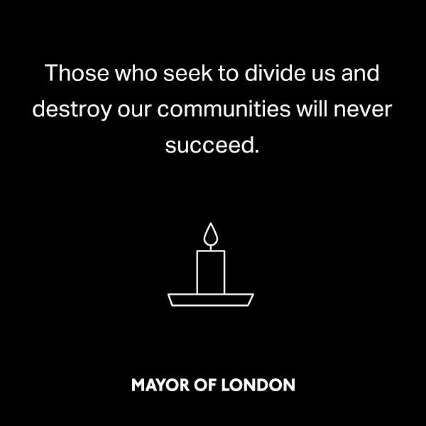 SadiqKhan's tweet photo. Today we remember the innocent victims of the terrorist attack at London Bridge two years ago. 

Our thoughts are with the victims’ families, those who were injured, and the first responders who ran towards danger without a second thought. #LondonUnited https://t.co/bRaLgpQfsP