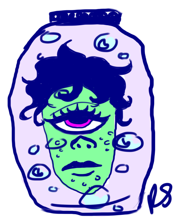 FreaginTTV's tweet photo. We drew a weird head in a jar on stream today (among other freaky things.) Thanks for stopping by! #twitch #art https://t.co/QXgaiBdJND