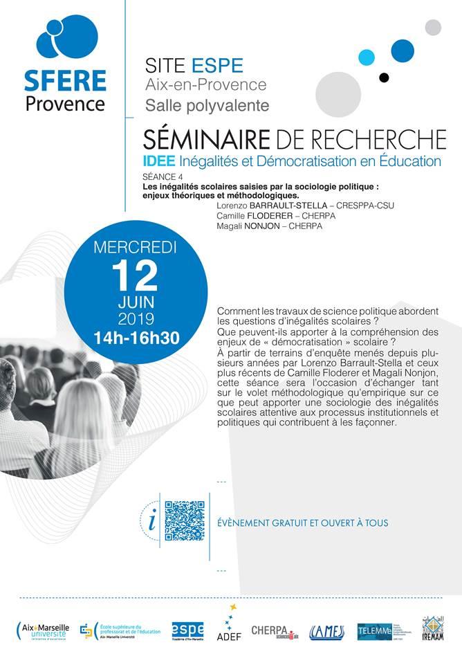 InspeAixMrs's tweet photo. #Recherche
#Séminaire #Inégalités et #Démocratisation en #Education (IDEE) - Séance 4 « Les inégalités scolaires saisies par la sociologie politique : enjeux théoriques et méthodologiques » #SFEREProvence #ADEF #LAMES @TELEMMe @imera_amu #CHERPA @univamu https://t.co/YUbWKFawbe