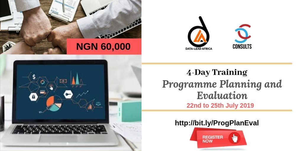 DataLead_Africa's tweet photo. Data-Lead Africa partners with @consults_c  to organize a 4-day training in Programme Planning and Evaluation (PPE) 

Interested? You can register at, https://t.co/jktbTlYzUT

Date: 22nd - 25th July https://t.co/Zh9X7GHelg
