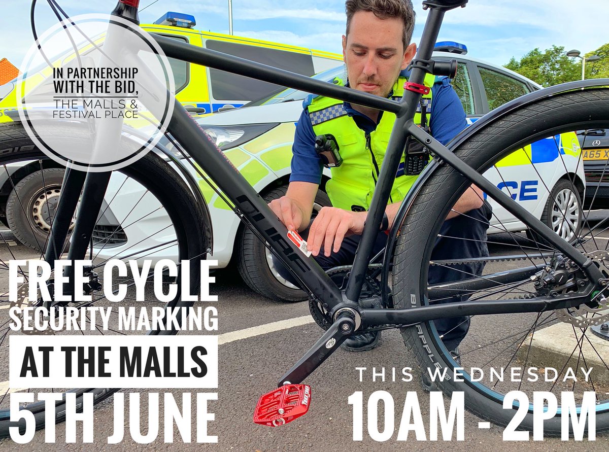 Free cycle marking Wednesday 5th June at The Malls. #Basingstoke 10am until 2pm. You can also use the same national cycle database to register your own cycle even if you don’t attend using bikeregister.com