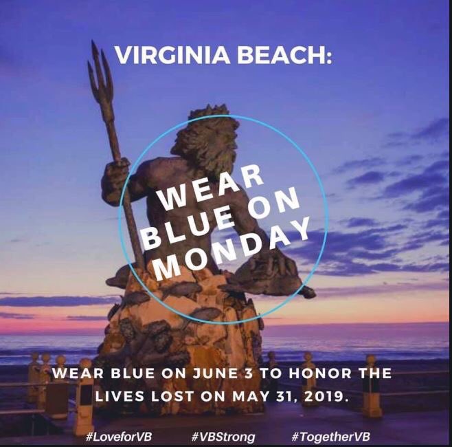 11DanKennedy's tweet photo. Reminder to wear blue today to honor the victims of Friday’s mass shooting. #13NewsNow #VBstrong #LoveforVB 💙 https://t.co/dceqq1in4S